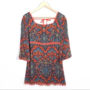 Sz 2 Free People Orange Blue Paisley Boho Tunic